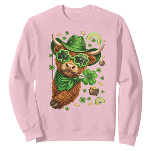 Funny Irish Highland Cow Sweatshirt St Patricks Day Gift TS12 Light Pink Print Your Wear
