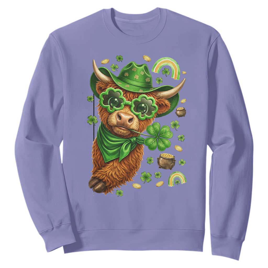 Funny Irish Highland Cow Sweatshirt St Patricks Day Gift TS12 Violet Print Your Wear