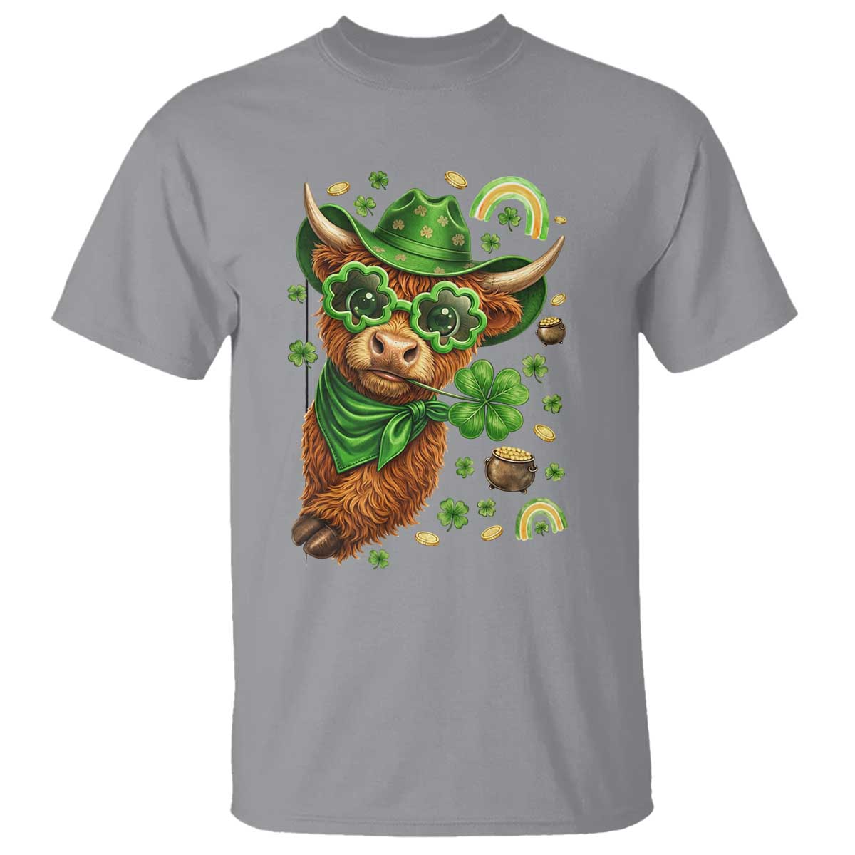 Funny Irish Highland Cow T Shirt St Patricks Day Gift TS12 Sport Gray Print Your Wear