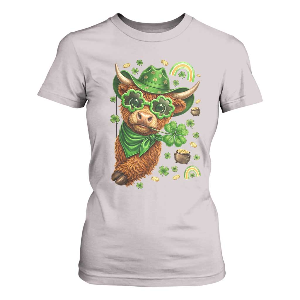 Funny Irish Highland Cow T Shirt For Women St Patricks Day Gift TS12 Ice Gray Print Your Wear