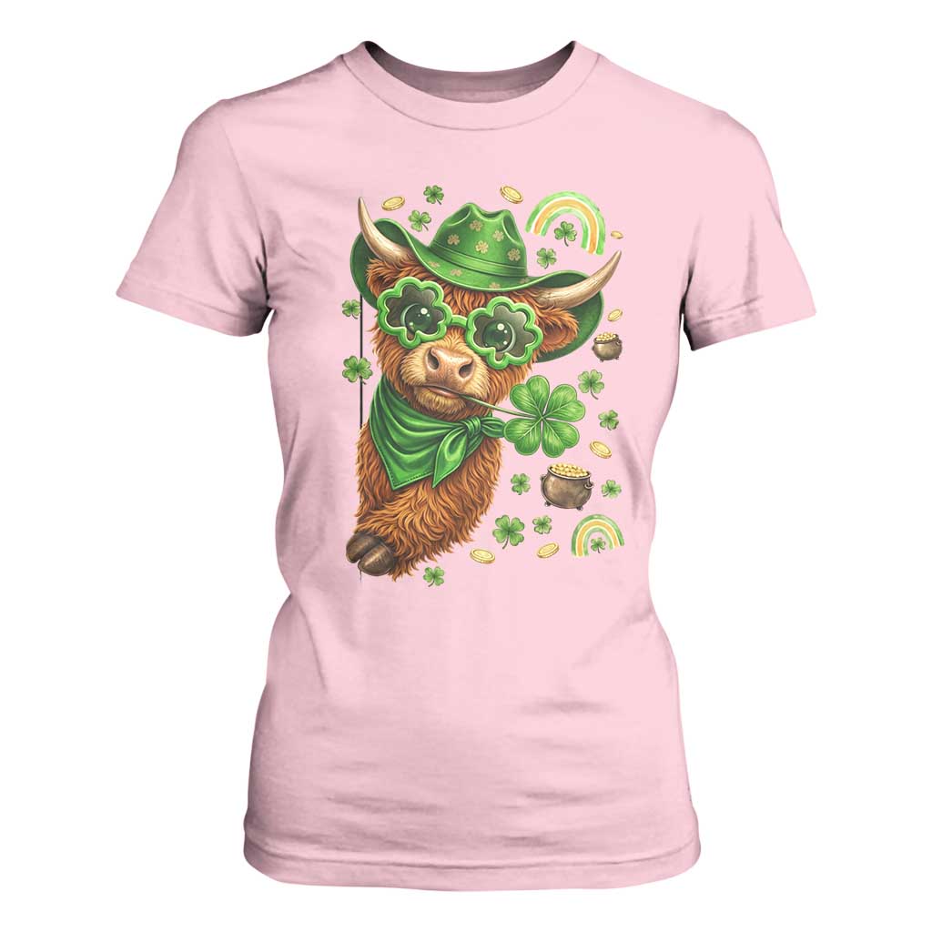 Funny Irish Highland Cow T Shirt For Women St Patricks Day Gift TS12 Light Pink Print Your Wear