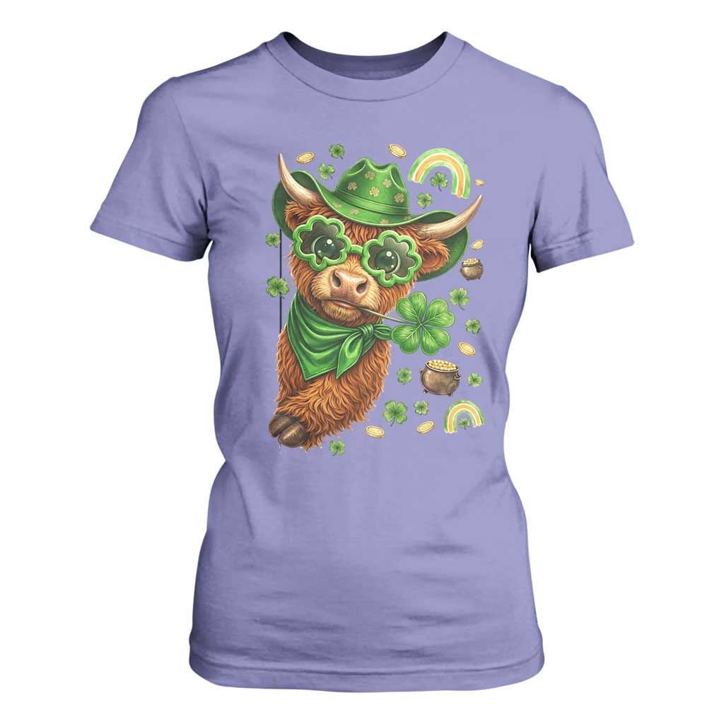 Funny Irish Highland Cow T Shirt For Women St Patricks Day Gift TS12 Violet Print Your Wear