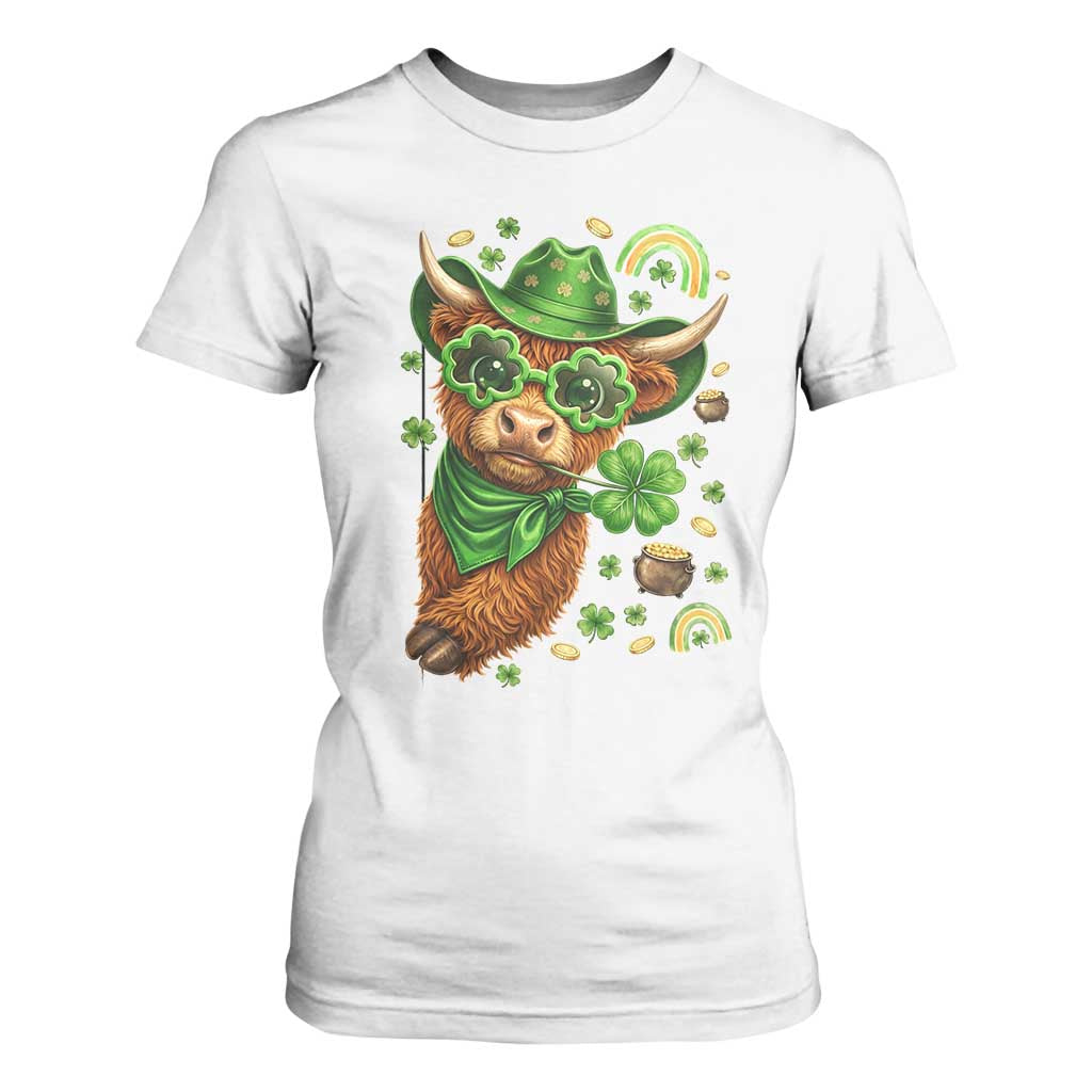 Funny Irish Highland Cow T Shirt For Women St Patricks Day Gift TS12 White Print Your Wear