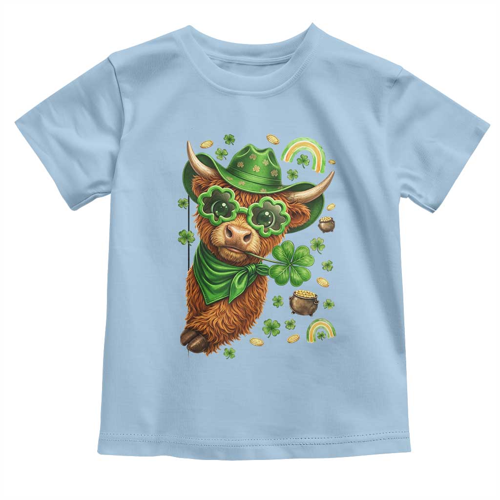 Funny Irish Highland Cow Toddler T Shirt St Patricks Day Gift TS12 Light Blue Print Your Wear