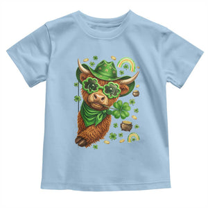 Funny Irish Highland Cow Toddler T Shirt St Patricks Day Gift TS12 Light Blue Print Your Wear