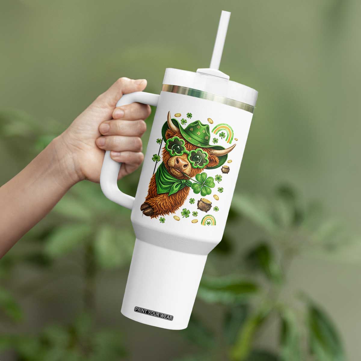 Funny Irish Highland Cow Tumbler With Handle St Patricks Day Gift TS12 Print Your Wear