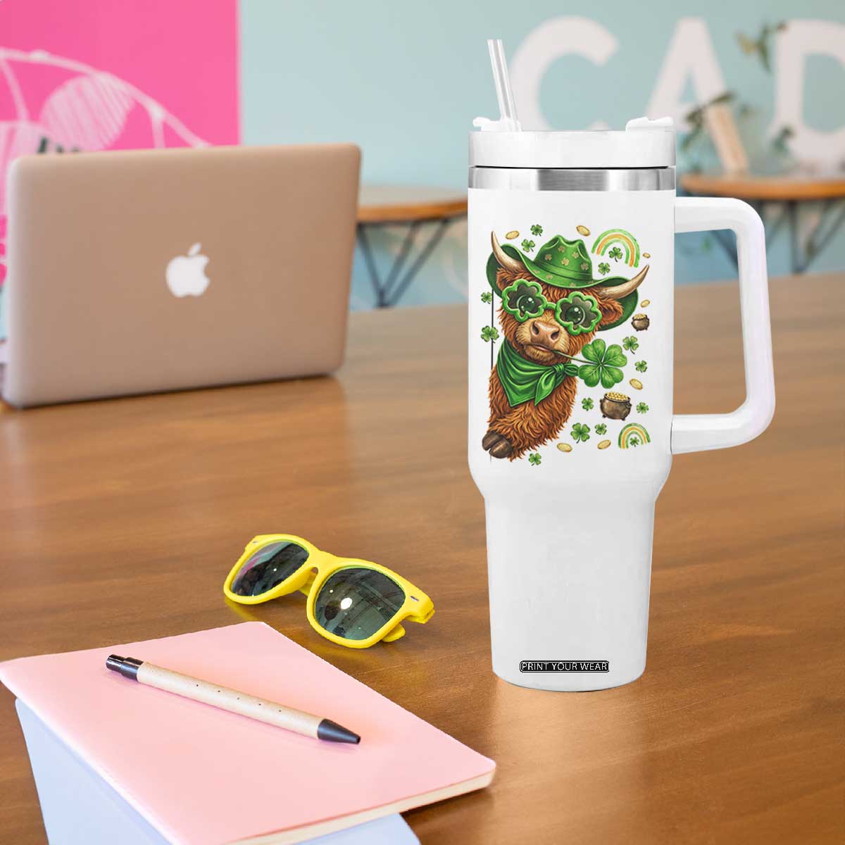 Funny Irish Highland Cow Tumbler With Handle St Patricks Day Gift TS12 Print Your Wear