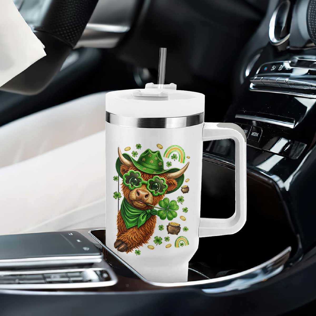 Funny Irish Highland Cow Tumbler With Handle St Patricks Day Gift TS12 Print Your Wear