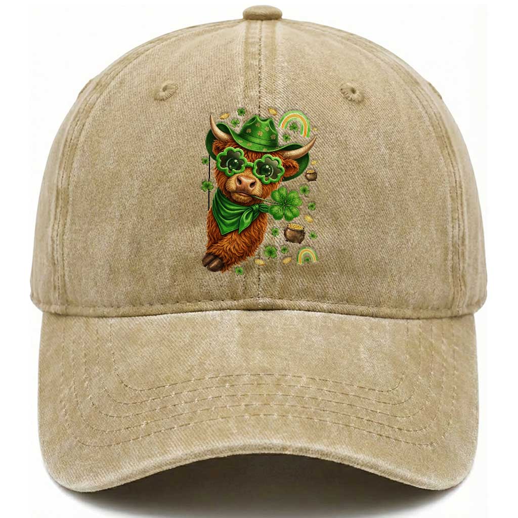 Funny Irish Highland Cow Washed Cotton Baseball Cap St Patricks Day Gift TS12 Print Your Wear