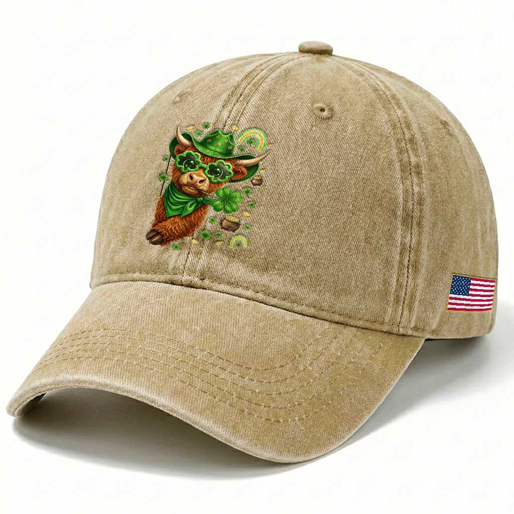 Funny Irish Highland Cow Washed Cotton Baseball Cap St Patricks Day Gift TS12 Print Your Wear
