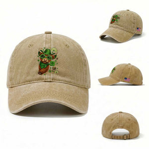 Funny Irish Highland Cow Washed Cotton Baseball Cap St Patricks Day Gift TS12 Washed Cap Universal Fit Khaki Print Your Wear