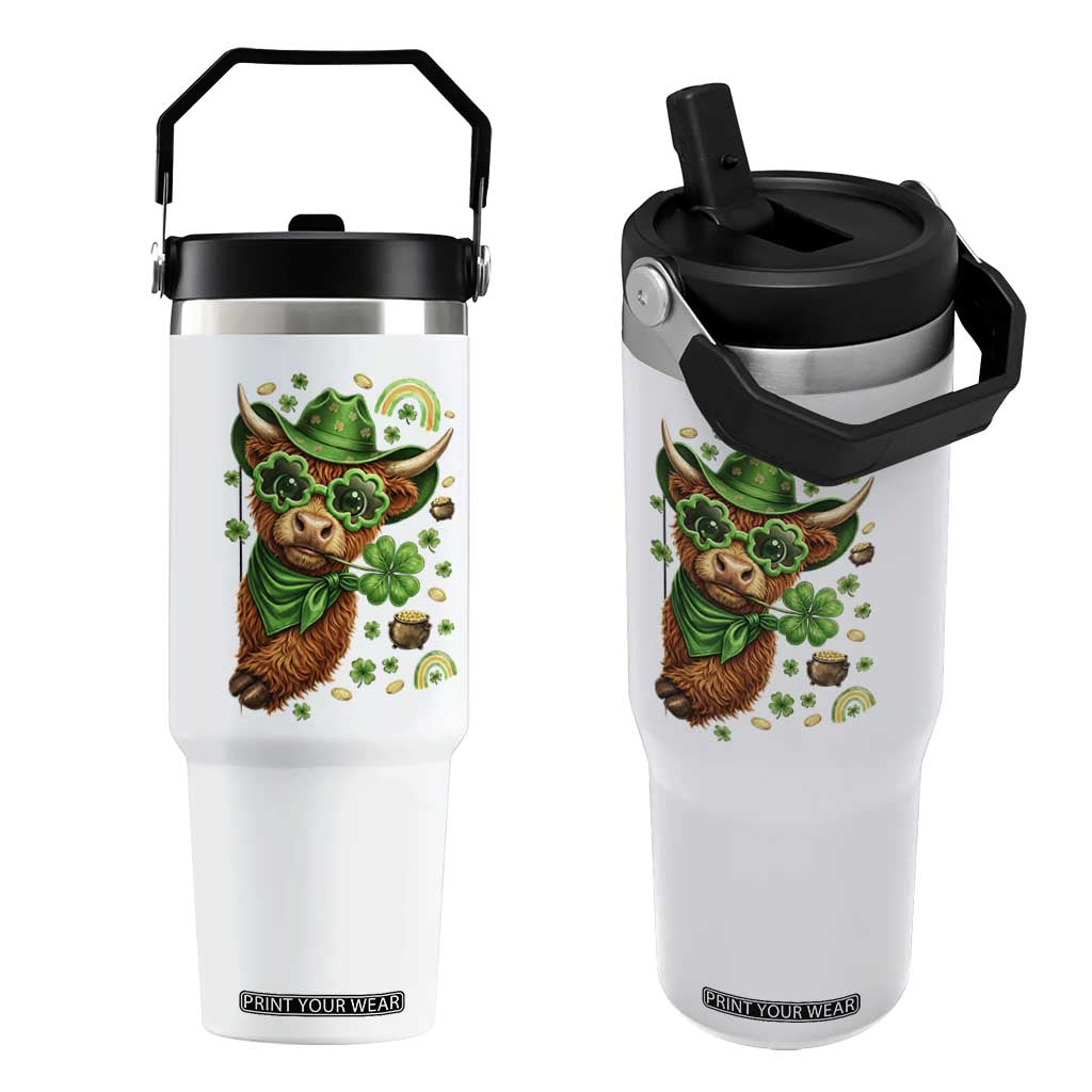 Funny Irish Highland Cow Flip Straw Tumbler St Patricks Day Gift TS12 One Size: 30 oz White Print Your Wear