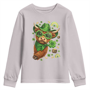 Funny Irish Highland Cow Youth Sweatshirt St Patricks Day Gift TS12 Ice Gray Print Your Wear