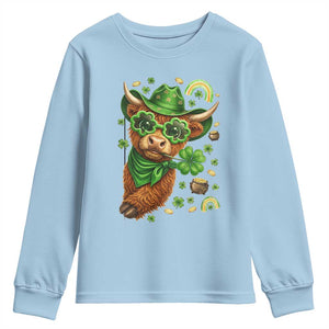 Funny Irish Highland Cow Youth Sweatshirt St Patricks Day Gift TS12 Light Blue Print Your Wear