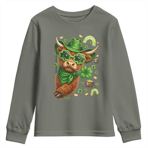 Funny Irish Highland Cow Youth Sweatshirt St Patricks Day Gift TS12 Military Green Print Your Wear