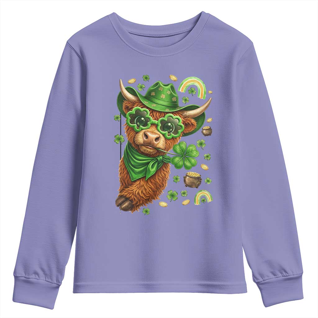 Funny Irish Highland Cow Youth Sweatshirt St Patricks Day Gift TS12 Violet Print Your Wear