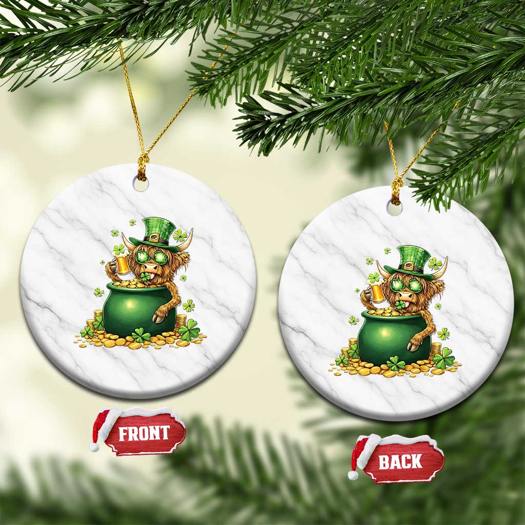 Funny Highland Cow St Patricks Day Ceramic Ornament Farm Lover Gift TS12 1pc White Marble Print Your Wear