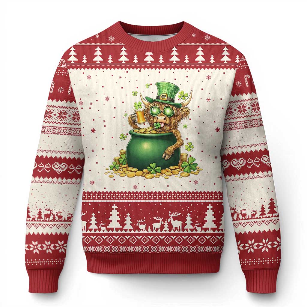 Funny Highland Cow St Patricks Day Ugly Christmas Sweater Farm Lover Gift TS12 Beige Red Print Your Wear