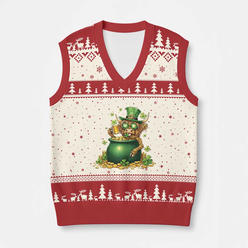 Funny Highland Cow St Patricks Day V-Neck Knit Sweater Vest Farm Lover Gift TS12 Beige Red Print Your Wear