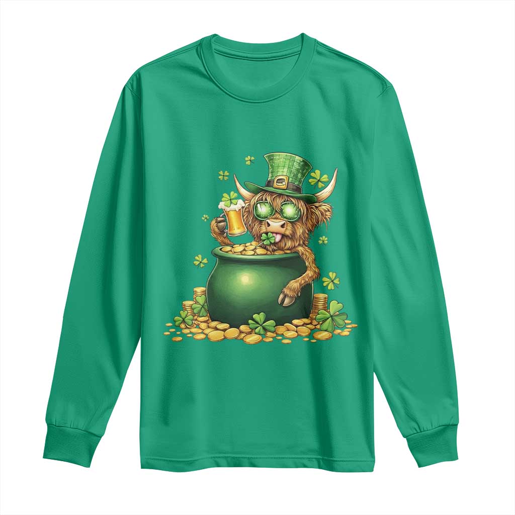 Funny Highland Cow St Patricks Day Long Sleeve Shirt Farm Lover Gift TS12 Irish Green Print Your Wear