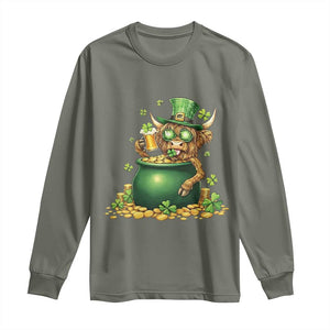 Funny Highland Cow St Patricks Day Long Sleeve Shirt Farm Lover Gift TS12 Military Green Print Your Wear