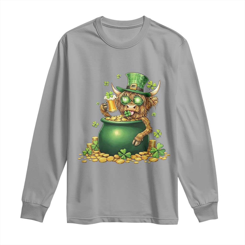 Funny Highland Cow St Patricks Day Long Sleeve Shirt Farm Lover Gift TS12 Sport Gray Print Your Wear