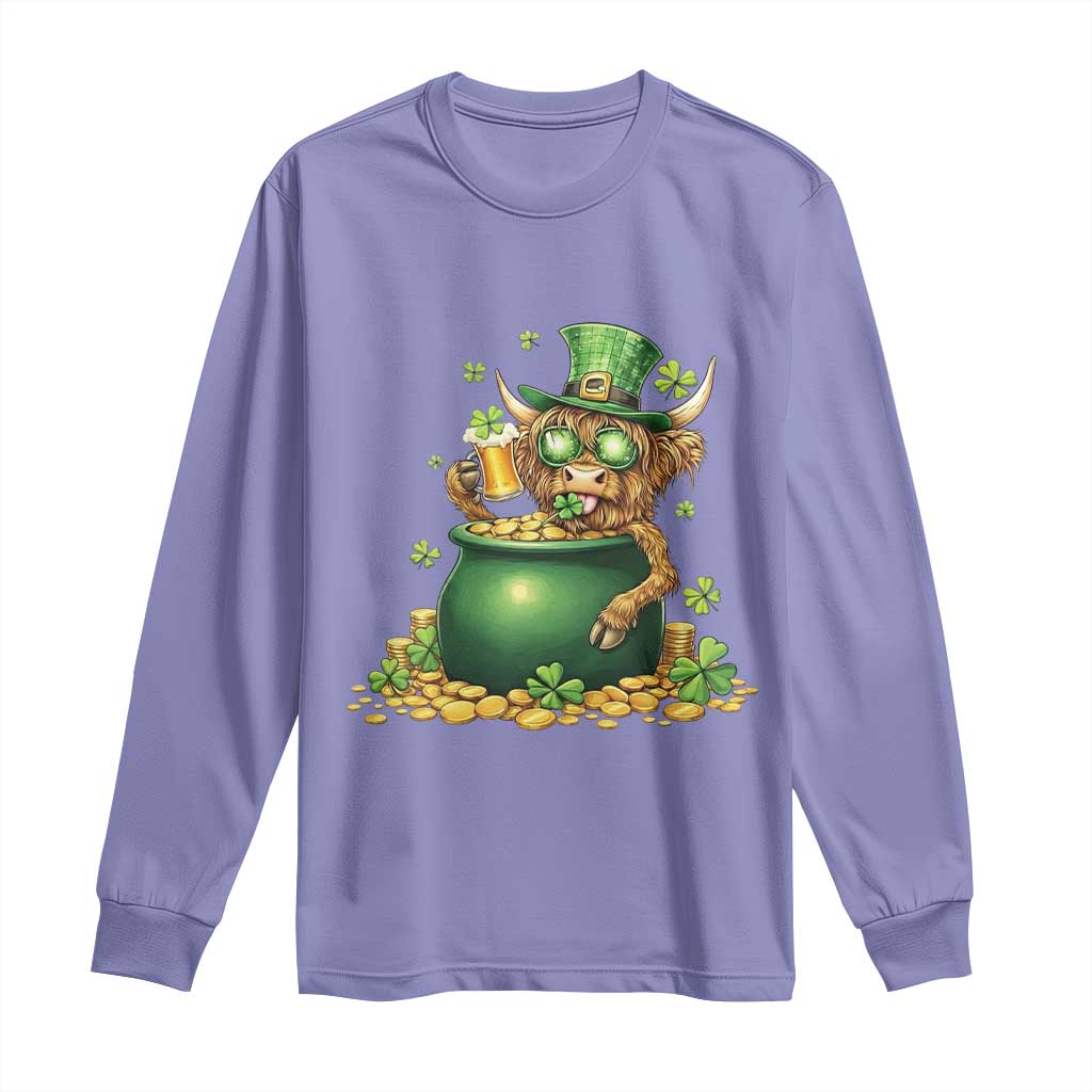 Funny Highland Cow St Patricks Day Long Sleeve Shirt Farm Lover Gift TS12 Violet Print Your Wear