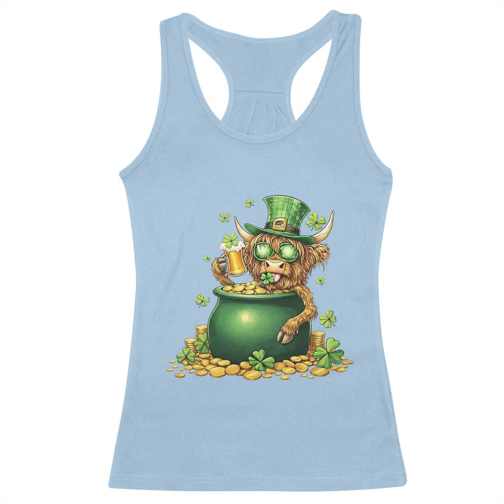 Funny Highland Cow St Patricks Day Racerback Tank Top Farm Lover Gift TS12 Light Blue Print Your Wear