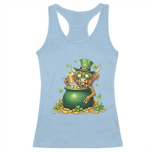 Funny Highland Cow St Patricks Day Racerback Tank Top Farm Lover Gift TS12 Light Blue Print Your Wear