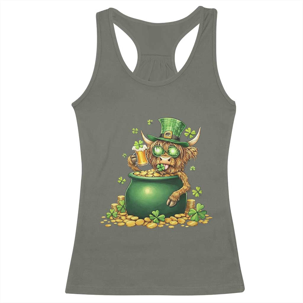 Funny Highland Cow St Patricks Day Racerback Tank Top Farm Lover Gift TS12 Military Green Print Your Wear