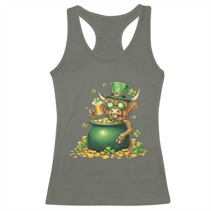 Funny Highland Cow St Patricks Day Racerback Tank Top Farm Lover Gift TS12 Military Green Print Your Wear