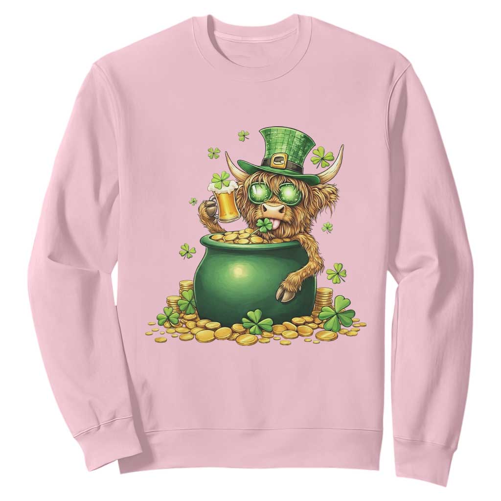 Funny Highland Cow St Patricks Day Sweatshirt Farm Lover Gift TS12 Light Pink Print Your Wear