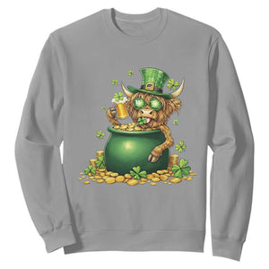 Funny Highland Cow St Patricks Day Sweatshirt Farm Lover Gift TS12 Sport Gray Print Your Wear