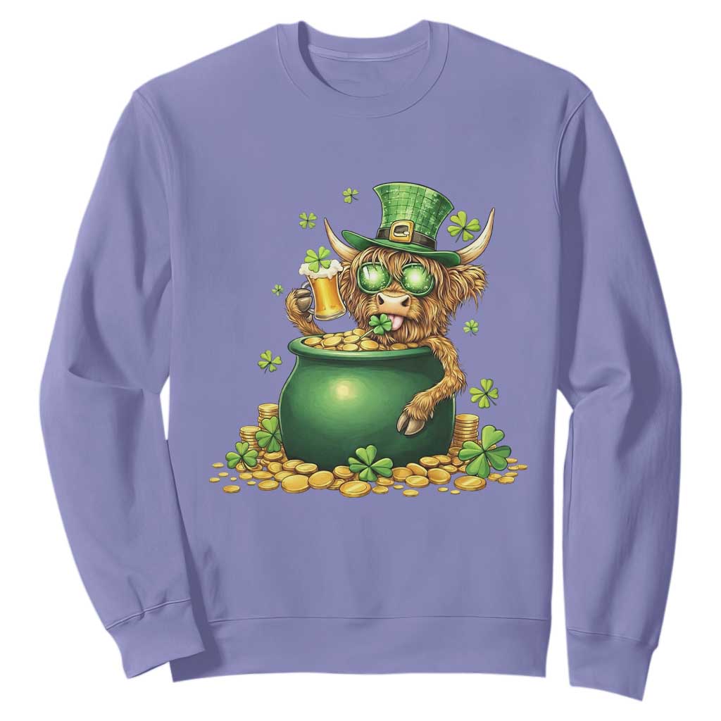 Funny Highland Cow St Patricks Day Sweatshirt Farm Lover Gift TS12 Violet Print Your Wear