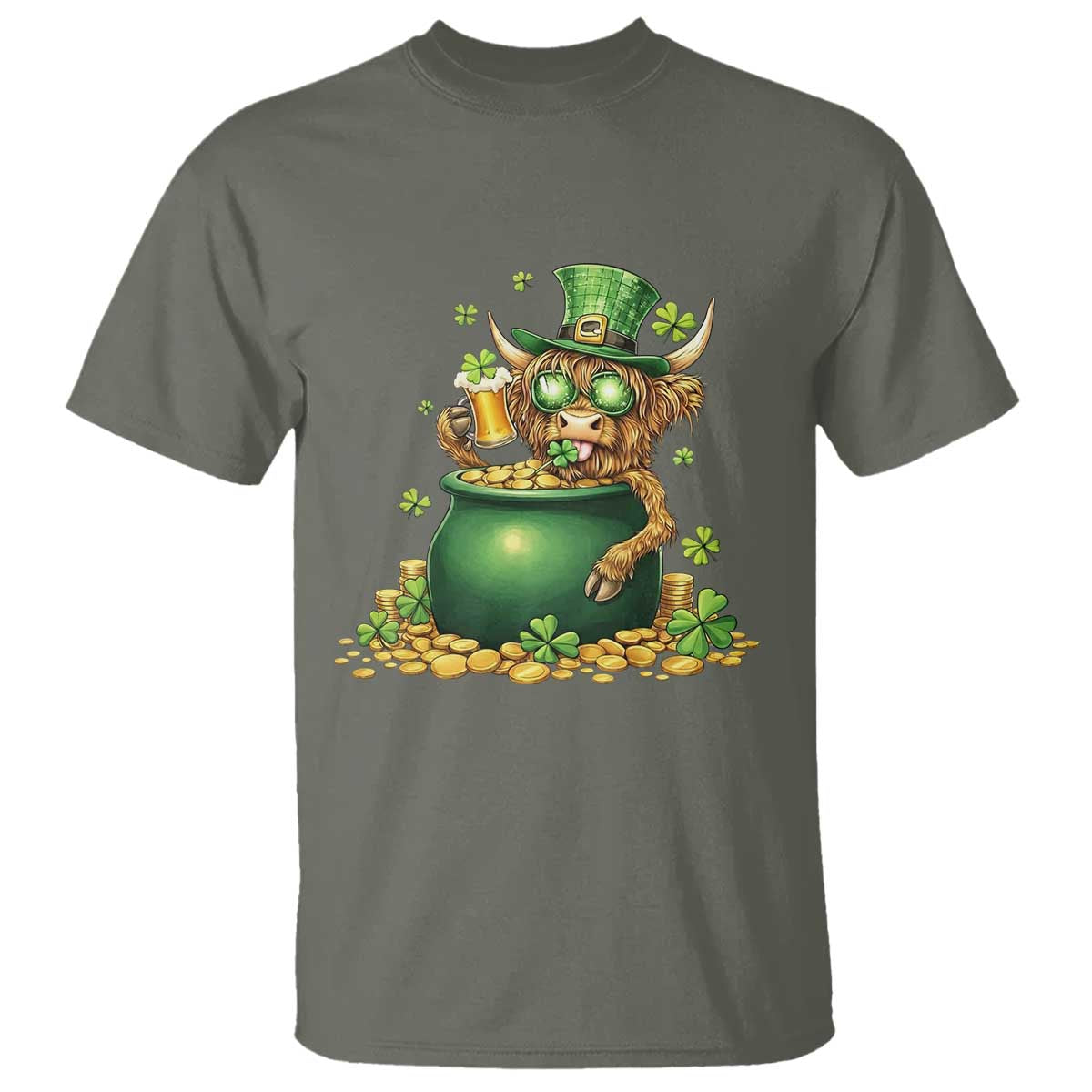 Funny Highland Cow St Patricks Day T Shirt Farm Lover Gift TS12 Military Green Print Your Wear