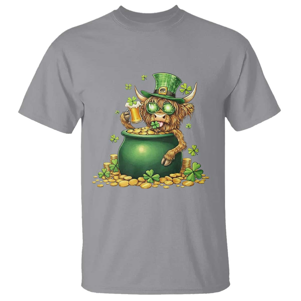 Funny Highland Cow St Patricks Day T Shirt Farm Lover Gift TS12 Sport Gray Print Your Wear