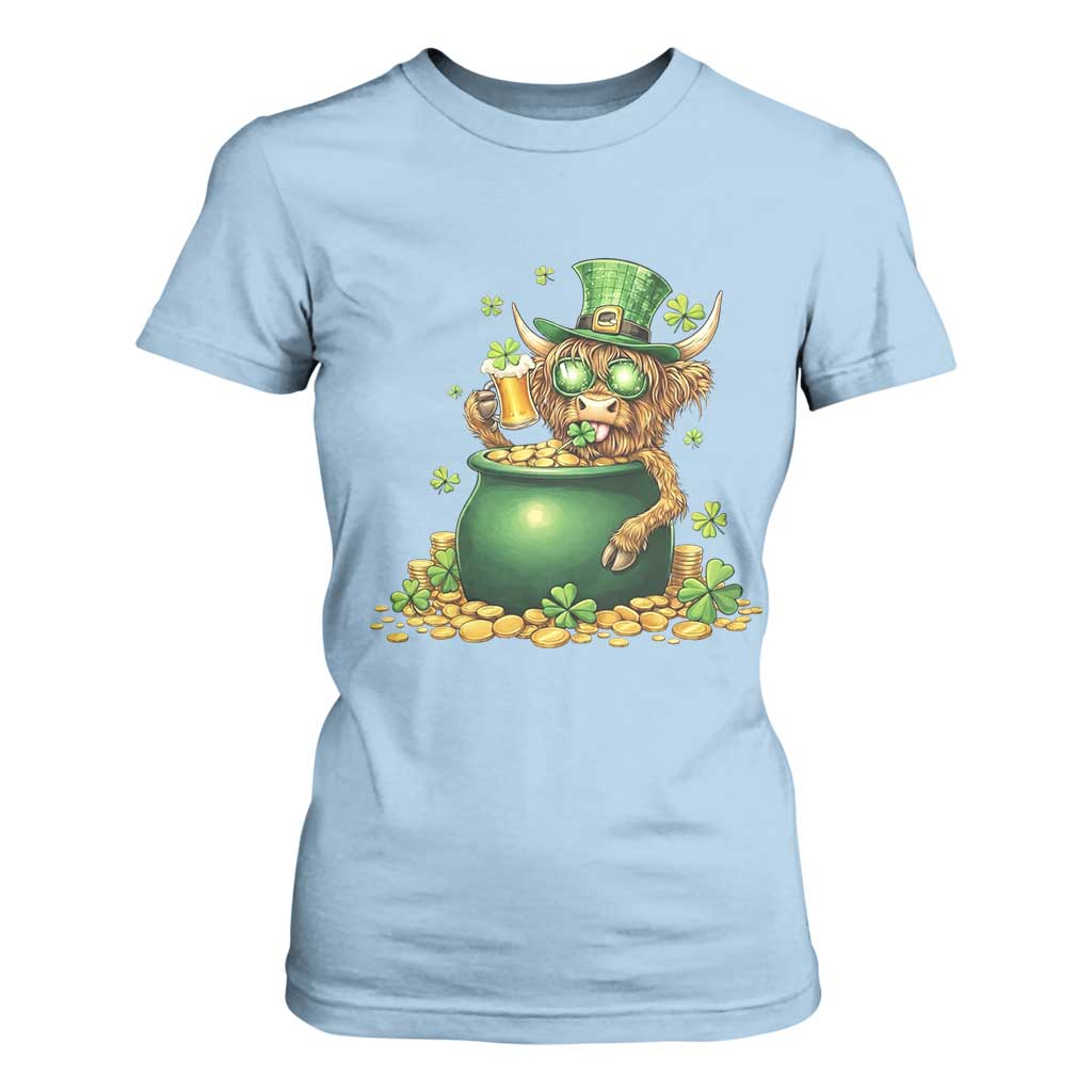 Funny Highland Cow St Patricks Day T Shirt For Women Farm Lover Gift TS12 Light Blue Print Your Wear