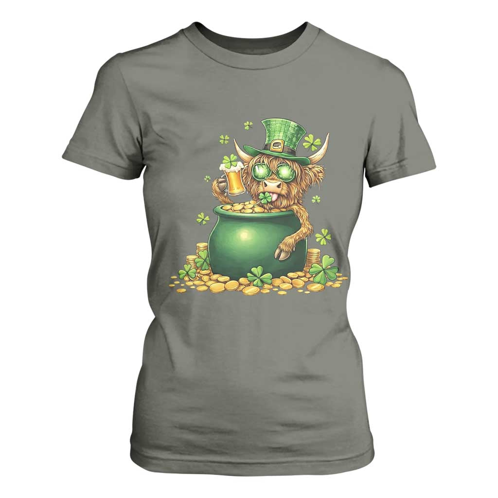 Funny Highland Cow St Patricks Day T Shirt For Women Farm Lover Gift TS12 Military Green Print Your Wear