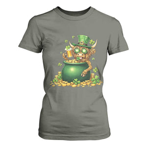 Funny Highland Cow St Patricks Day T Shirt For Women Farm Lover Gift TS12 Military Green Print Your Wear