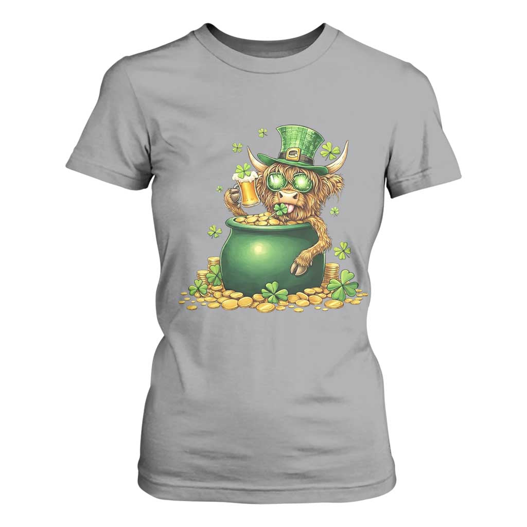 Funny Highland Cow St Patricks Day T Shirt For Women Farm Lover Gift TS12 Sport Gray Print Your Wear