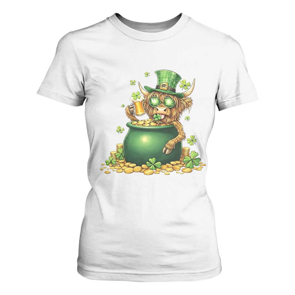 Funny Highland Cow St Patricks Day T Shirt For Women Farm Lover Gift TS12 White Print Your Wear