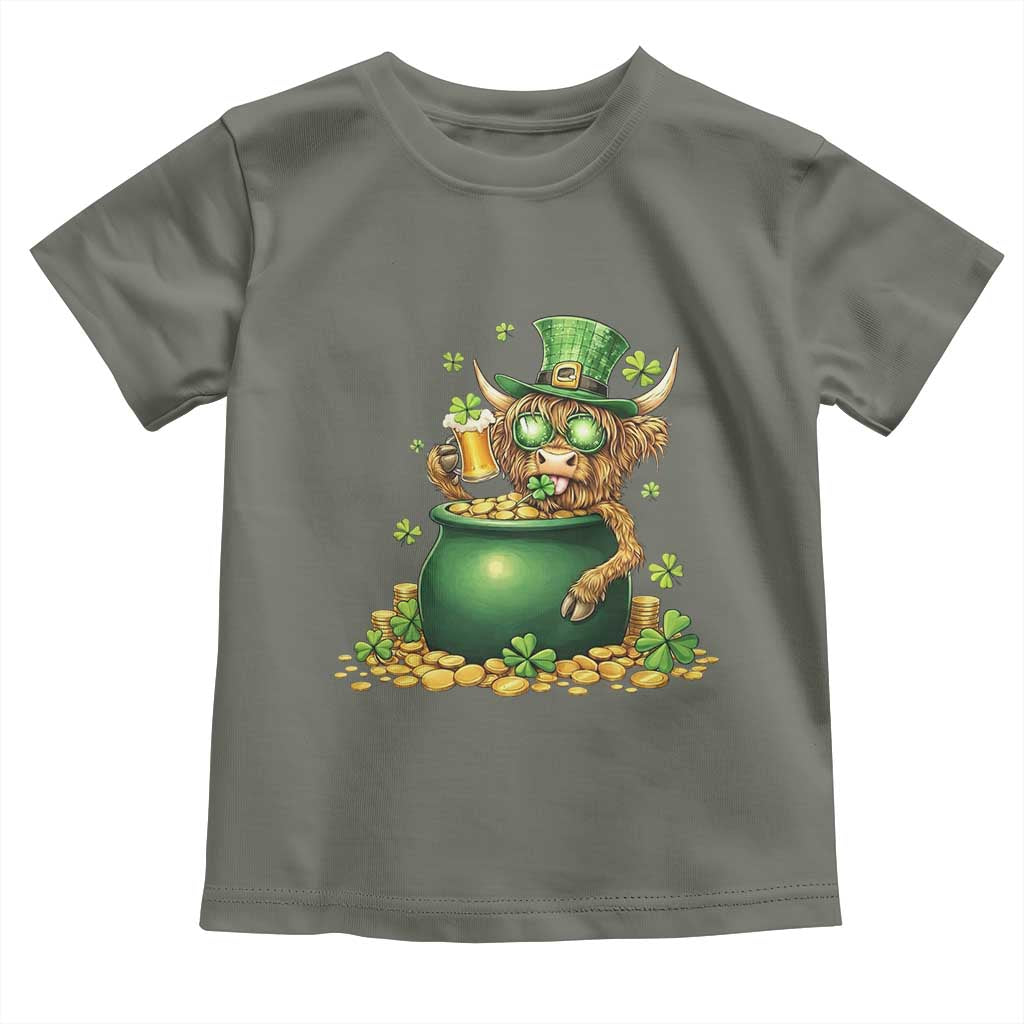 Funny Highland Cow St Patricks Day Toddler T Shirt Farm Lover Gift TS12 Military Green Print Your Wear