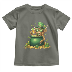 Funny Highland Cow St Patricks Day Toddler T Shirt Farm Lover Gift TS12 Military Green Print Your Wear