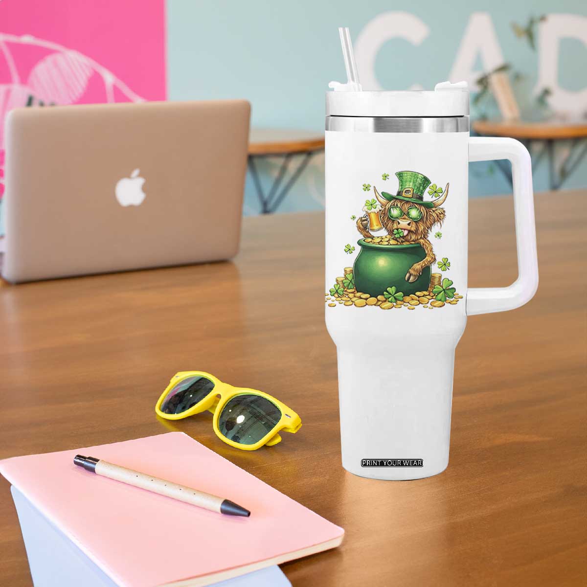 Funny Highland Cow St Patricks Day Tumbler With Handle Farm Lover Gift TS12 Print Your Wear