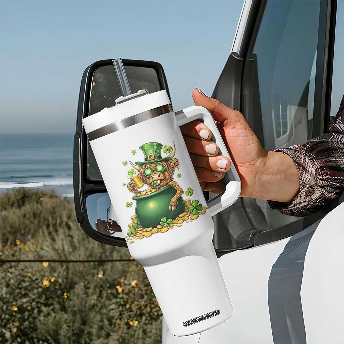 Funny Highland Cow St Patricks Day Tumbler With Handle Farm Lover Gift TS12 Print Your Wear