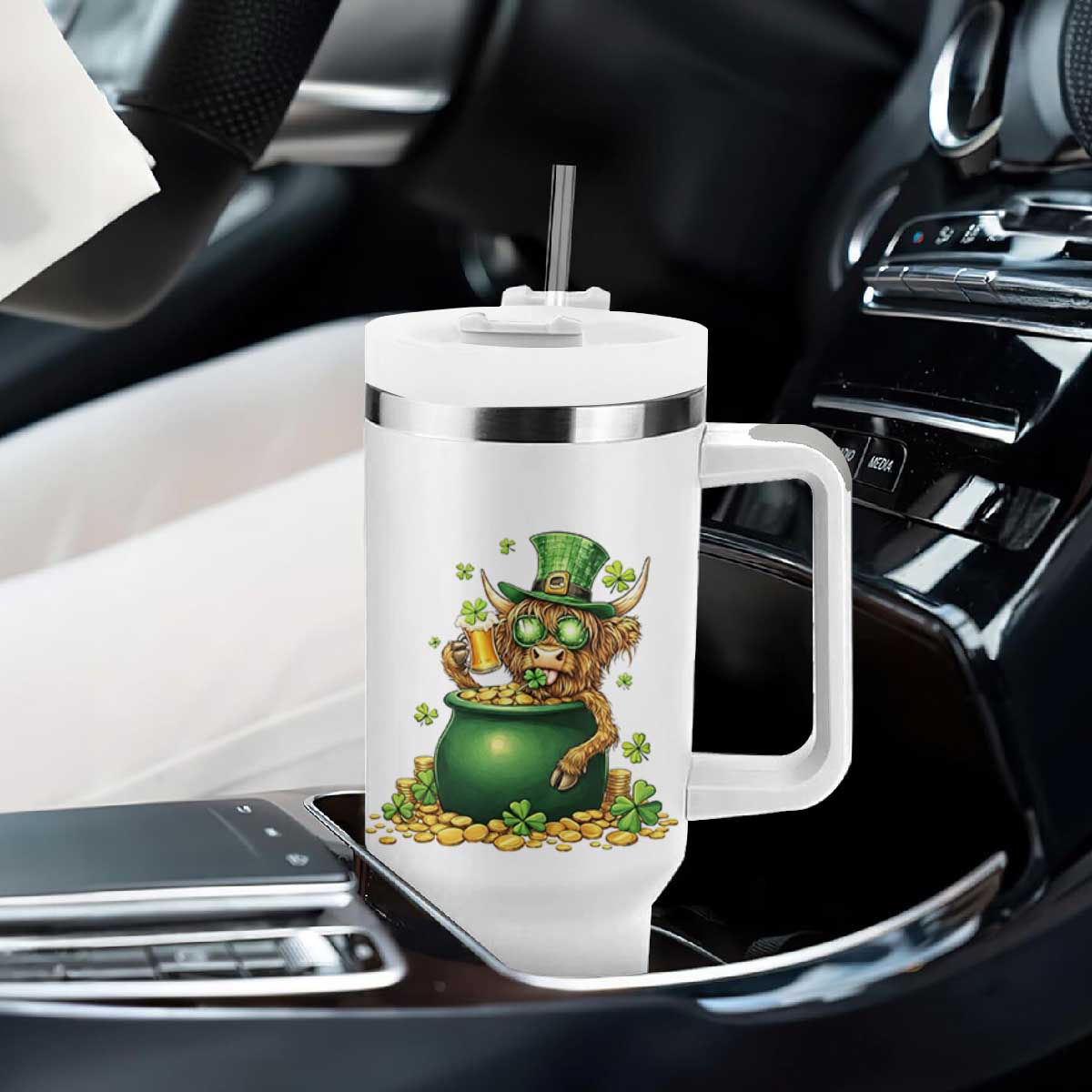 Funny Highland Cow St Patricks Day Tumbler With Handle Farm Lover Gift TS12 Print Your Wear