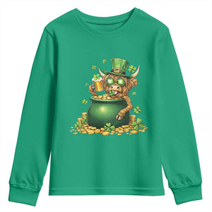 Funny Highland Cow St Patricks Day Youth Sweatshirt Farm Lover Gift TS12 Irish Green Print Your Wear