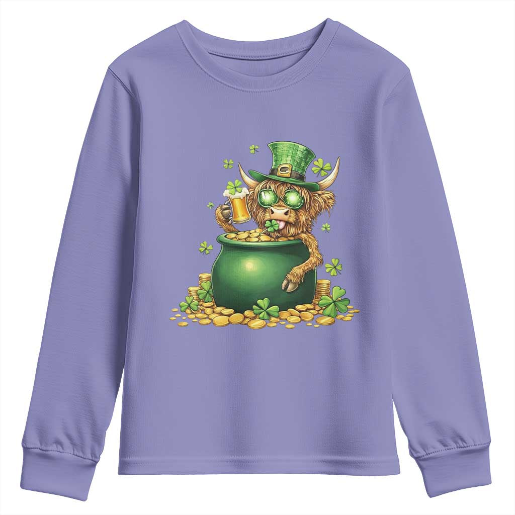 Funny Highland Cow St Patricks Day Youth Sweatshirt Farm Lover Gift TS12 Violet Print Your Wear