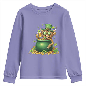 Funny Highland Cow St Patricks Day Youth Sweatshirt Farm Lover Gift TS12 Violet Print Your Wear