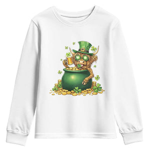 Funny Highland Cow St Patricks Day Youth Sweatshirt Farm Lover Gift TS12 White Print Your Wear